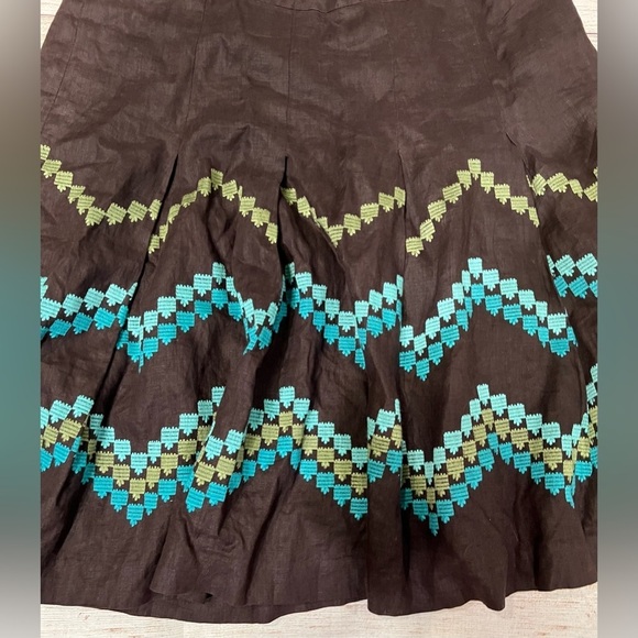 Ann Taylor Loft Skirt Women's 14 Brown Green Blue Gold Geometric Linen - Picture 2 of 6